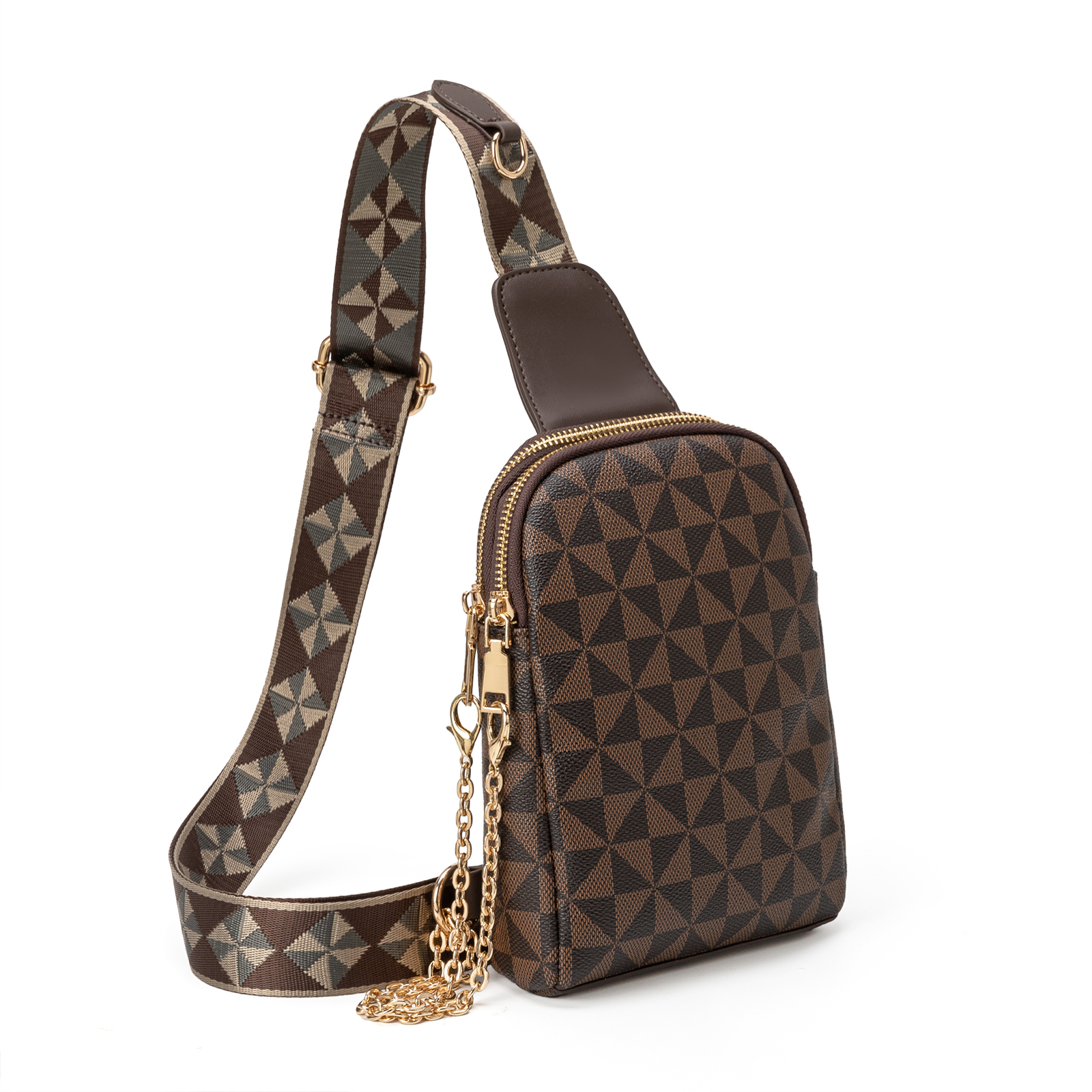 Designer bag free shipping Geometric Pattern Sling Bag Chain Decor Adjustable Strap student schoolbag