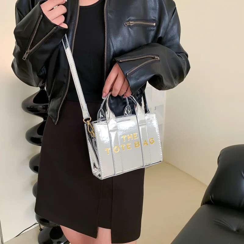 Bright leather tote letter print handbag new mirror crossbody high-end shoulder bag