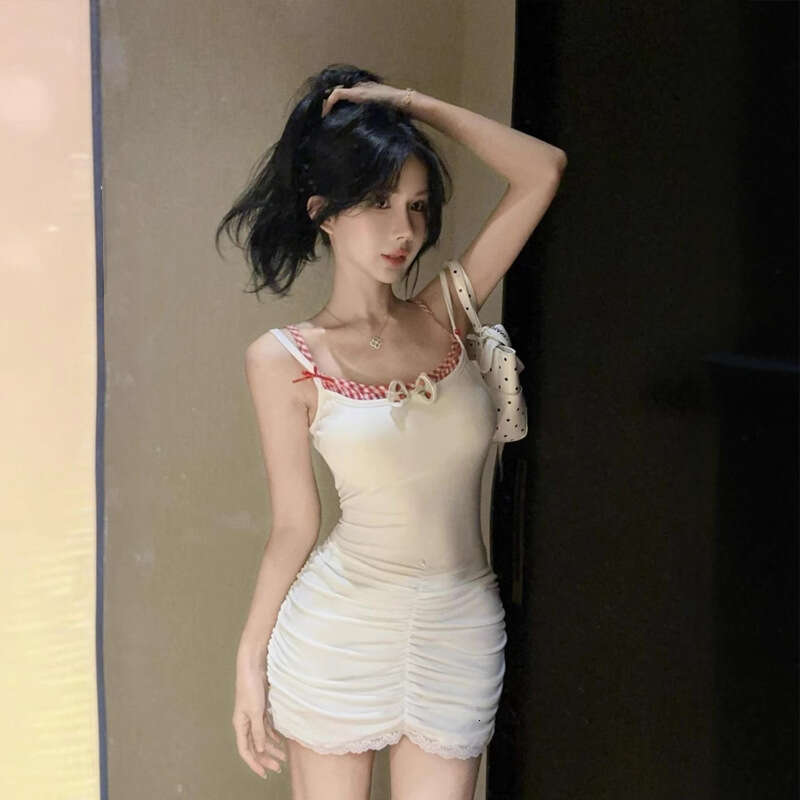 Petite Sweet And Spicy Fake Two-Piece Strap Pure Desire Sexy High Waist Slim Fit Backless Slimming Short Dress B5