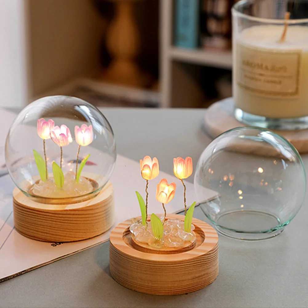100% Tulip Night Light Cute Bedroom Room Decor Floral Lamp Valentines Day Gift Lampara Tulipanes Girlfriend DIY Material HandmadeXJ250710