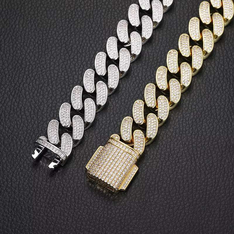 18mm Triple Row CZ Cuban Link Chain for Men Thick 18K Gold Plated Hip Hop Necklace High Quality Streetwear Jewelry Wholesale