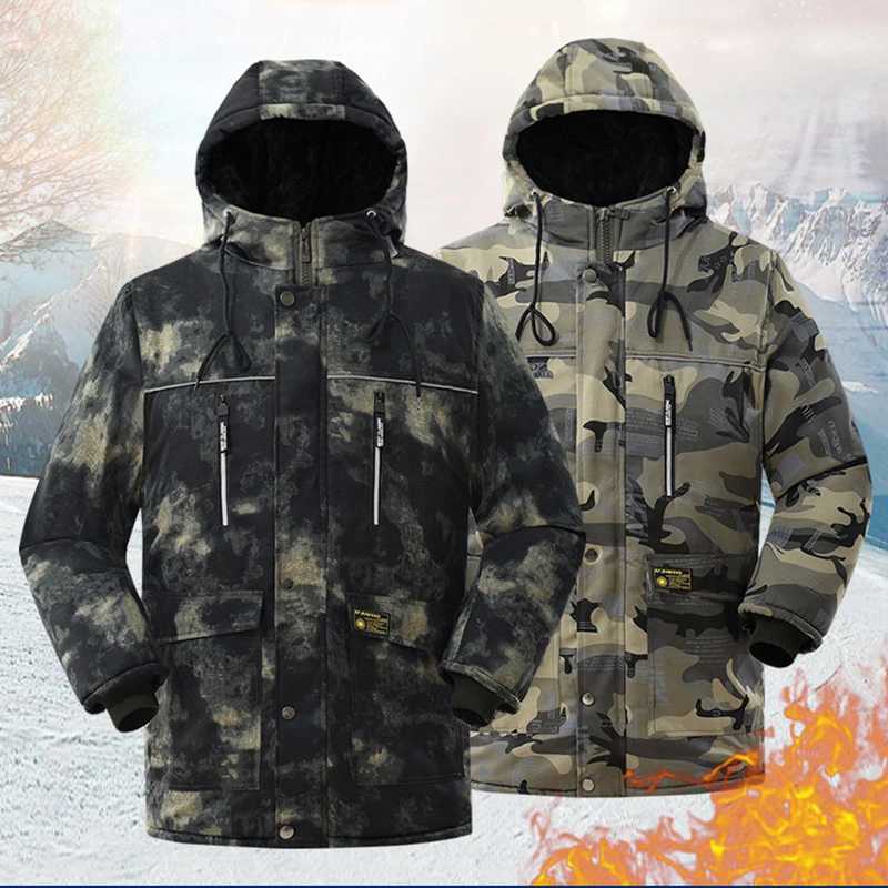 Winter Mens Outdoor Waterproof Coat Tactical Fleece Hooded Parka Jacket Camouflage Cotton Padded Thermal Parkas Windbreaker Coat W250711