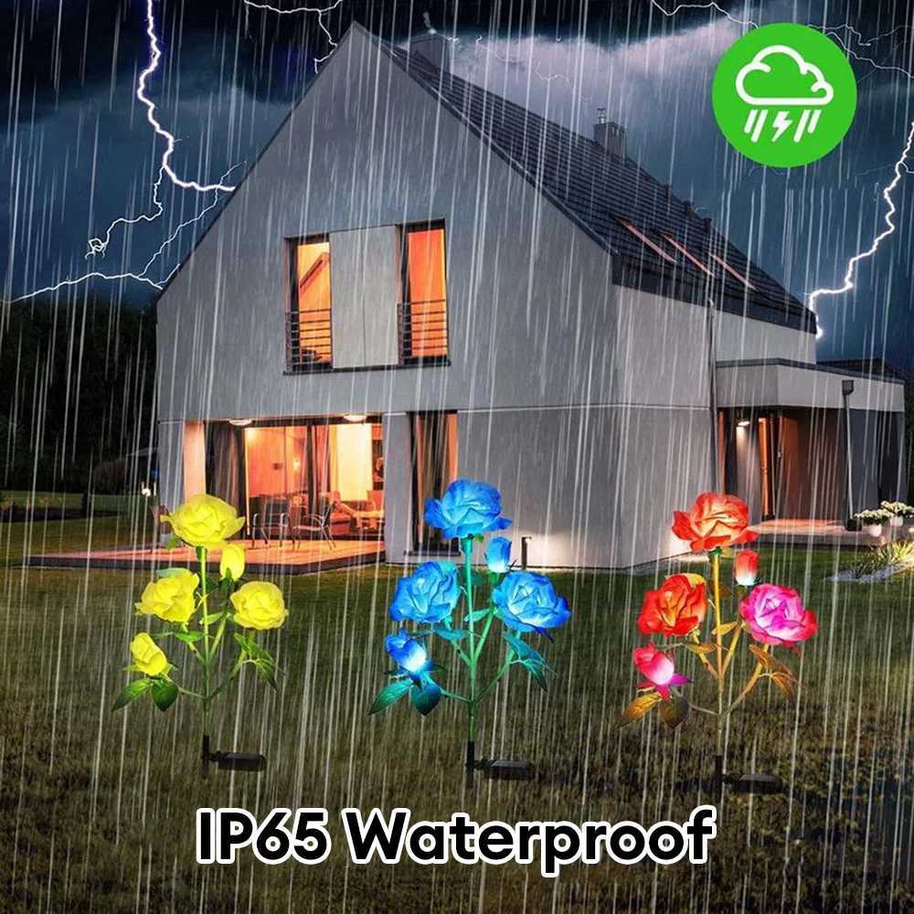 5 Heads Solar Lights Outdoor Decorative Solar Garden Lights Rose Flower Lawn Lamp for Yard Patio Garden Decor XJ250710