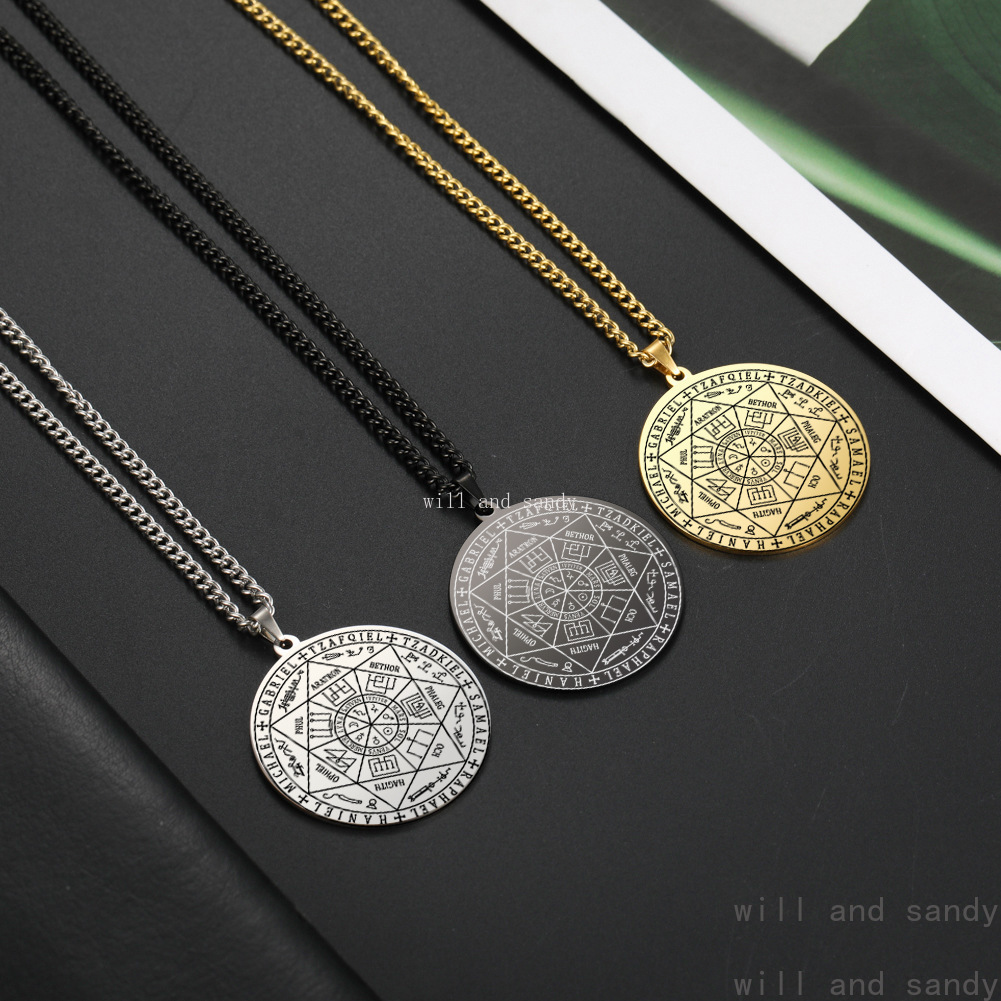 18k Gold Religions Angel Disc Necklace Stainless Steel Gold Chain Hexagram Pendnat Hot Sell Fine Jewelry Gift