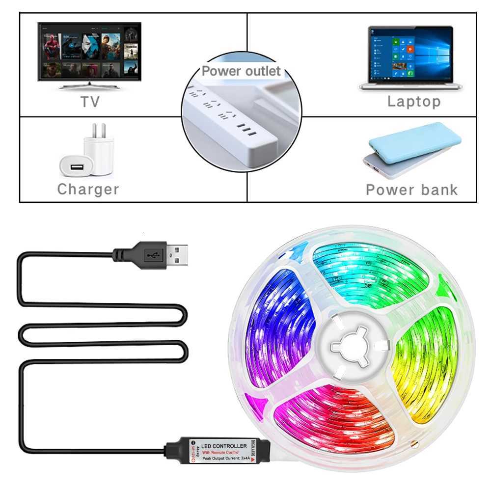 5V LED Strip Light 1-5M RGB With USB 24-Key Infrared Remote Control For Color Change Brightness SMD Suitable For Holiday DecorationXJ250710