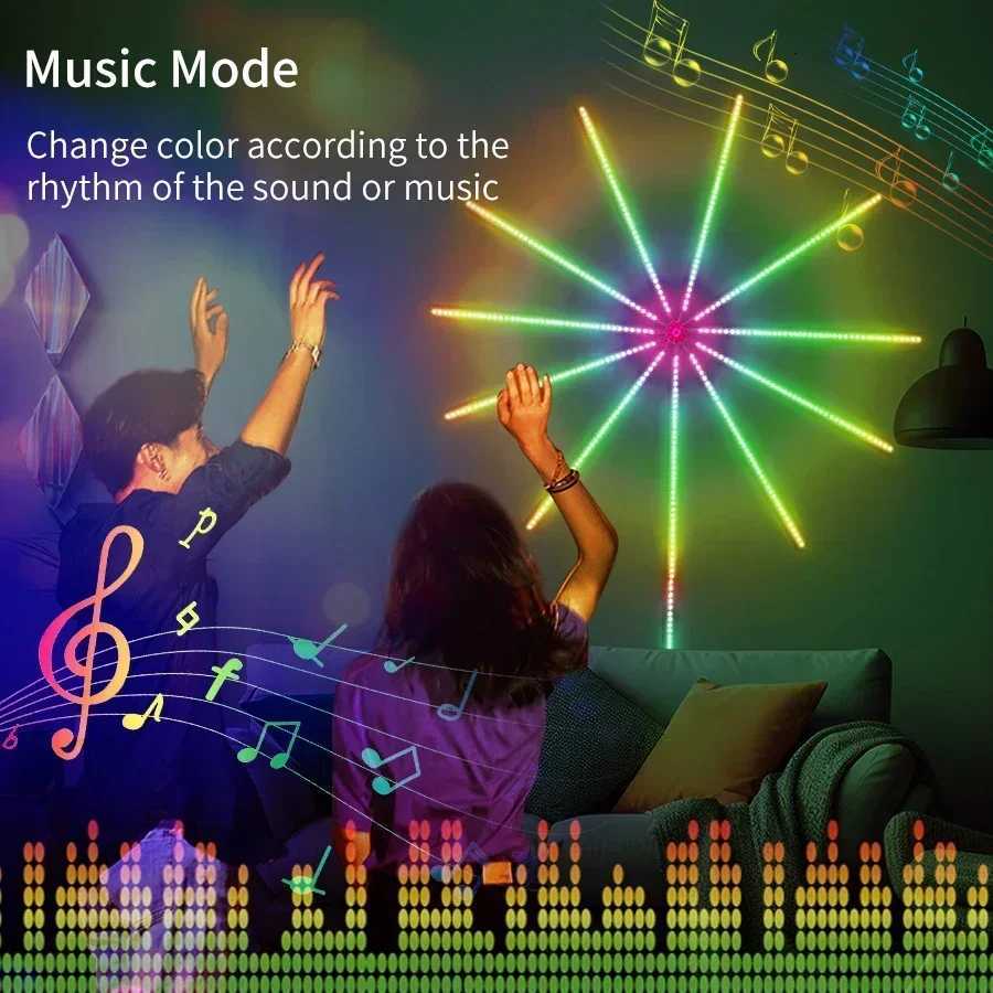 LED Firework Strip Lights RGB Bluetooth APP Control Neon Strip USB 5V Smart Atmosphere Light Sync Music Room Decor LightXJ250710