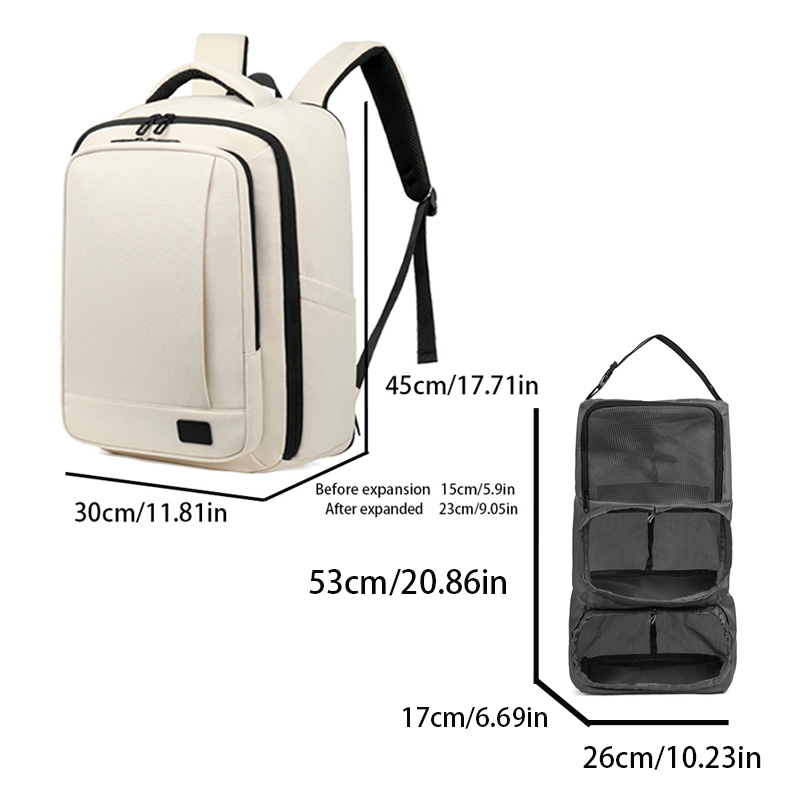 Multi-functional backpack with detachable storage compartments. Practical backpack for travel and commuting.
