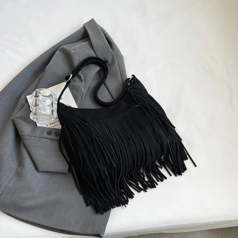 Shoulder Bags Fashion Women Tassels And Fringes Suede Messenger Ladies Crossbody Purse Handbag Tote Brown Black