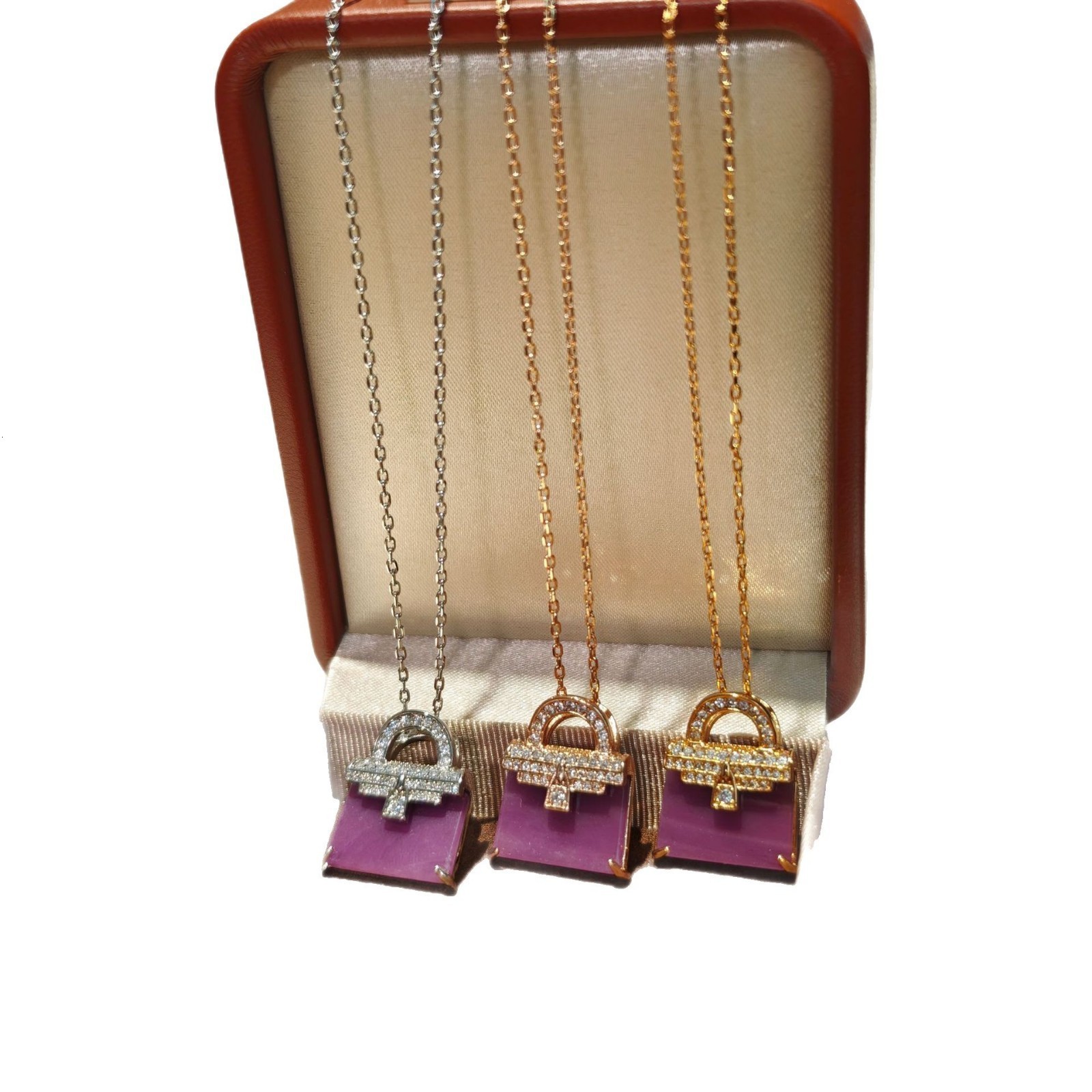 French Style Light Full Diamond Violet Bag Necklace Double-Sided Wearable Exquisite High-End Collarbone Chain 250710