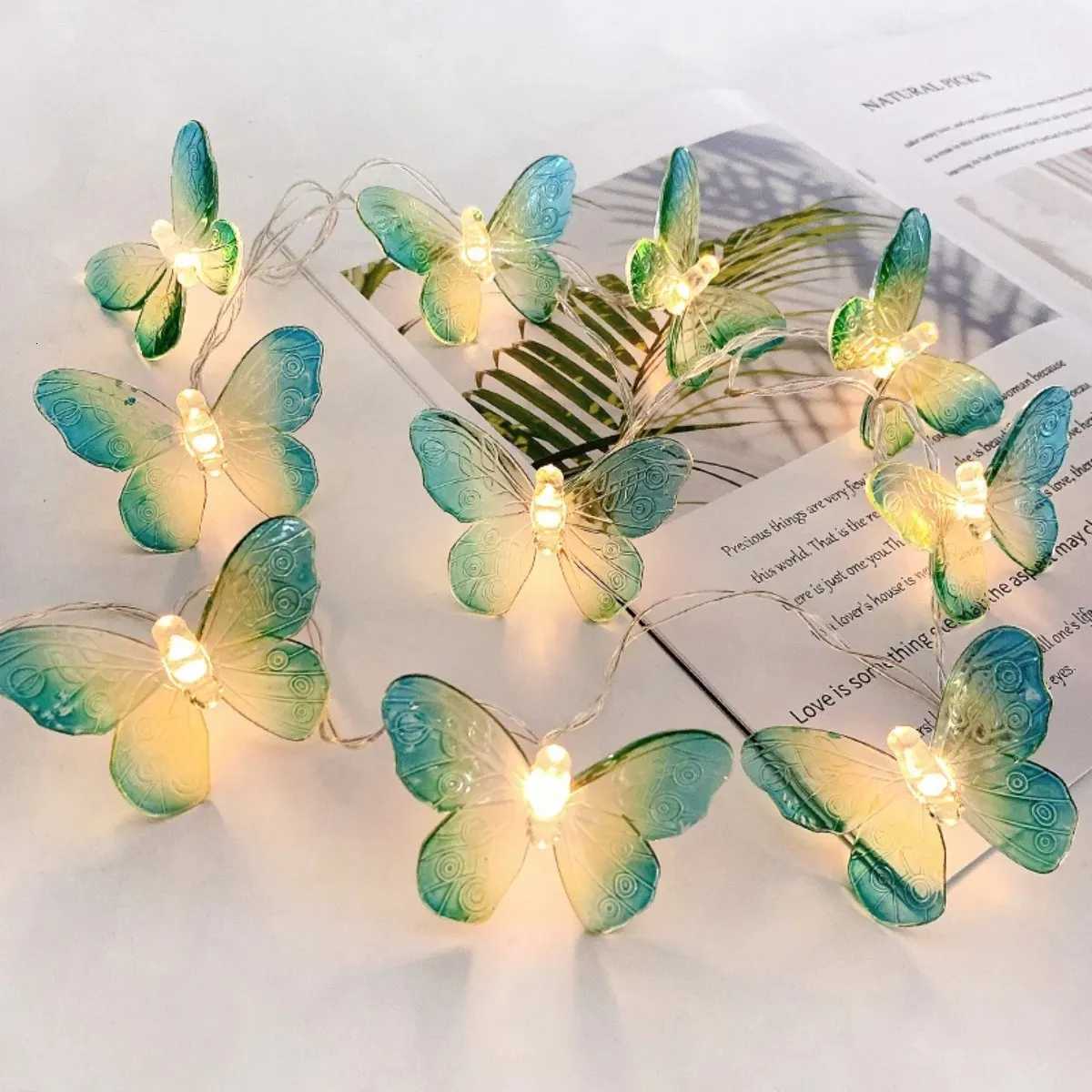 1PC 10/20LED Green Yellow Butterfly String Lights Battery Powered Suitable for Home Indoor Outdoor Birthday Party Decoration XJ250710