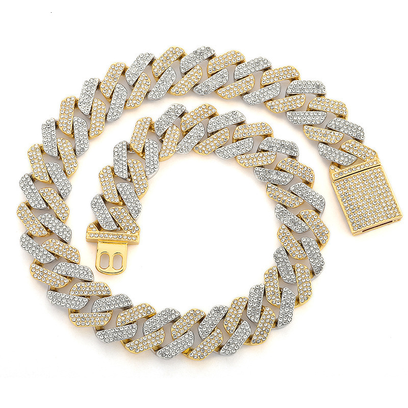 20MM Hip-Hop Full Thick Necklace Zinc Alloy Rhombus Exaggerated Three-Row Dia Cuban Chain for Men