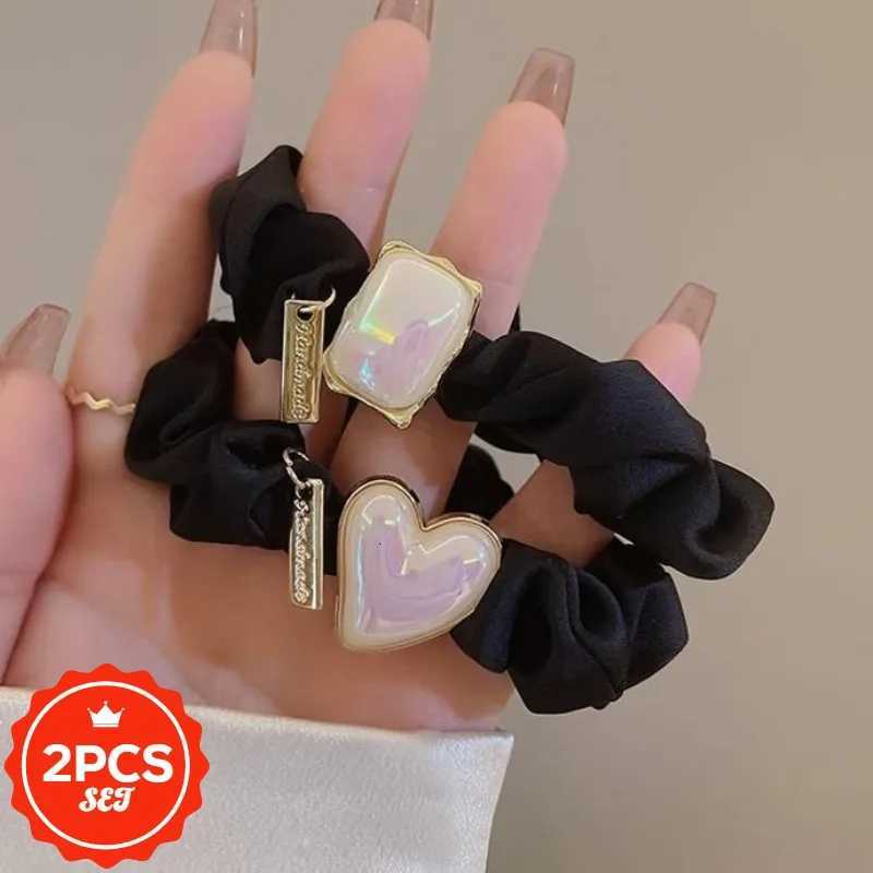 2Pcs/set Glitter Hair Ties with Shining Love - High Elastic Shiny Hair Bands for Women Elegant Ponytail Hair Rope Holders Y250711