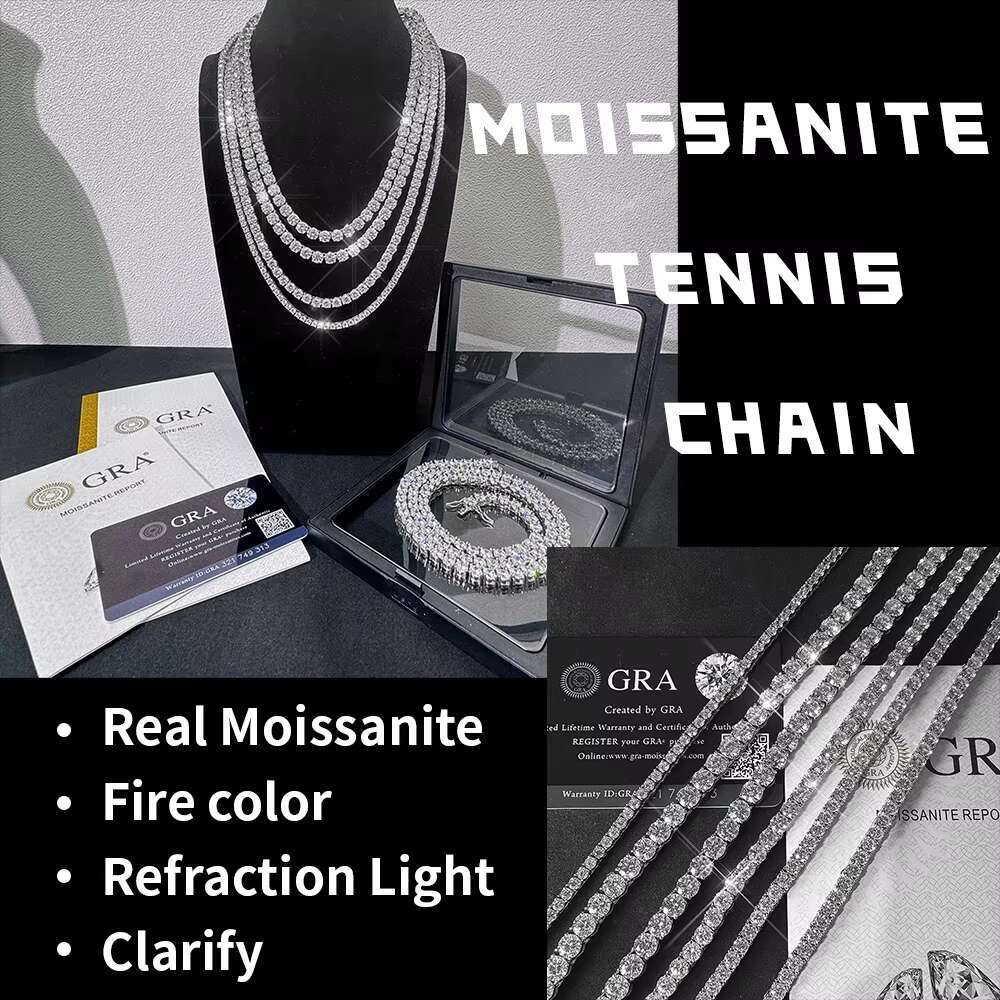3mm 4mm 5mm 6mm Iced Out Chain Tennis Necklace Men Lab Diamond White Gold S925 Vvs Moissanite Tennis Chain