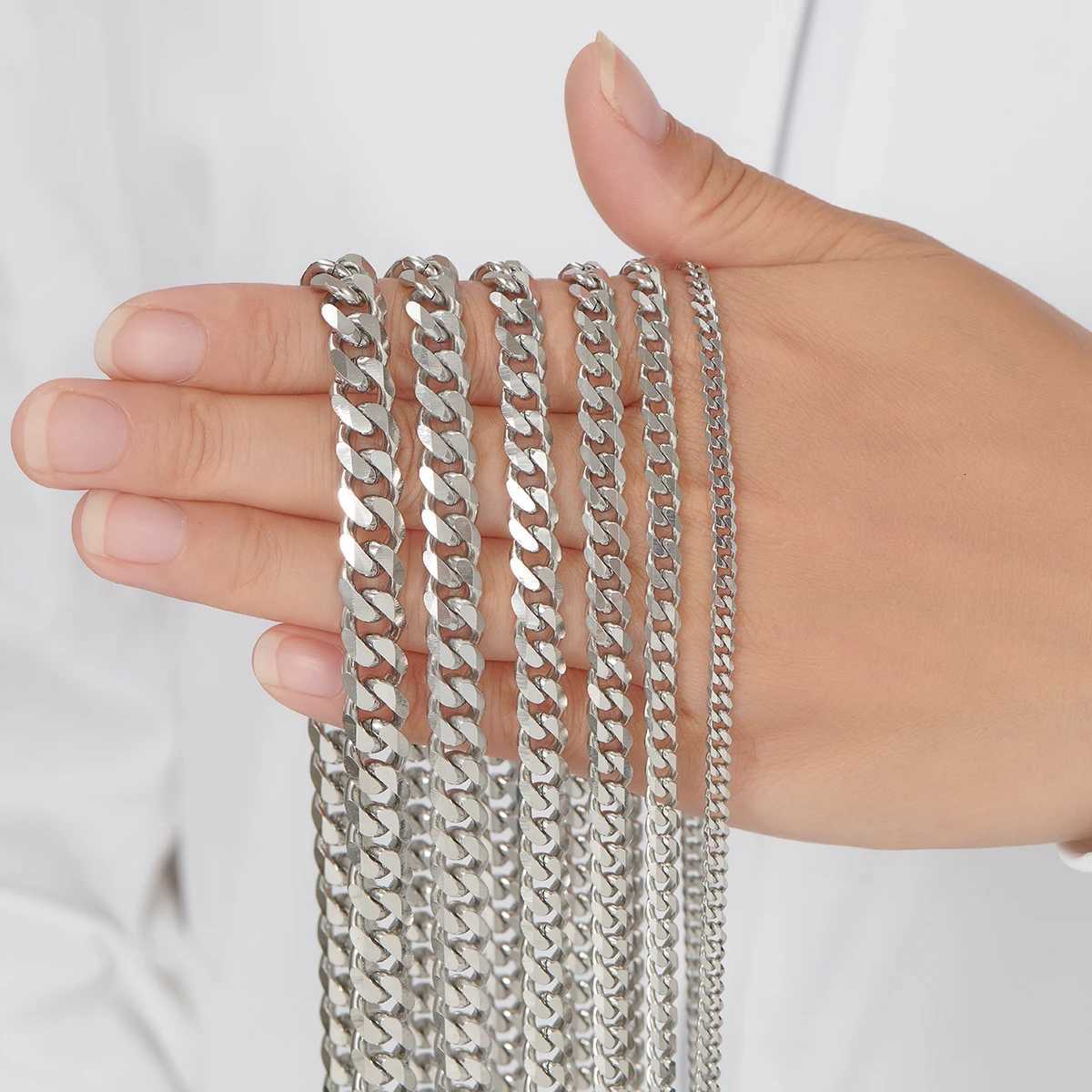 Cuban Link Chains Stainless Steel Classic Men Boy Curb Chunky Silver Color Necklace 3.6mm to 11mm 14 to 30 Inches W250710