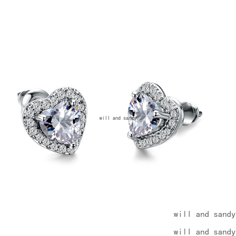 Cubic Zircon Love Heart Stud Earrings Designer Jewelry Sterling Silver CZ Crystal Flower Water Drop Leopard Ear Rings Dangle for Women Topaz Fine Jewe