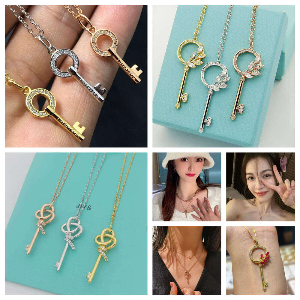 Pendant Necklaces Luxury Diamond Knot Key Necklace with Box Love Woven Keys Shape Necklace Victoria Diamond Vine Circle Key Pendant Boutique Jewelry for Women AA
