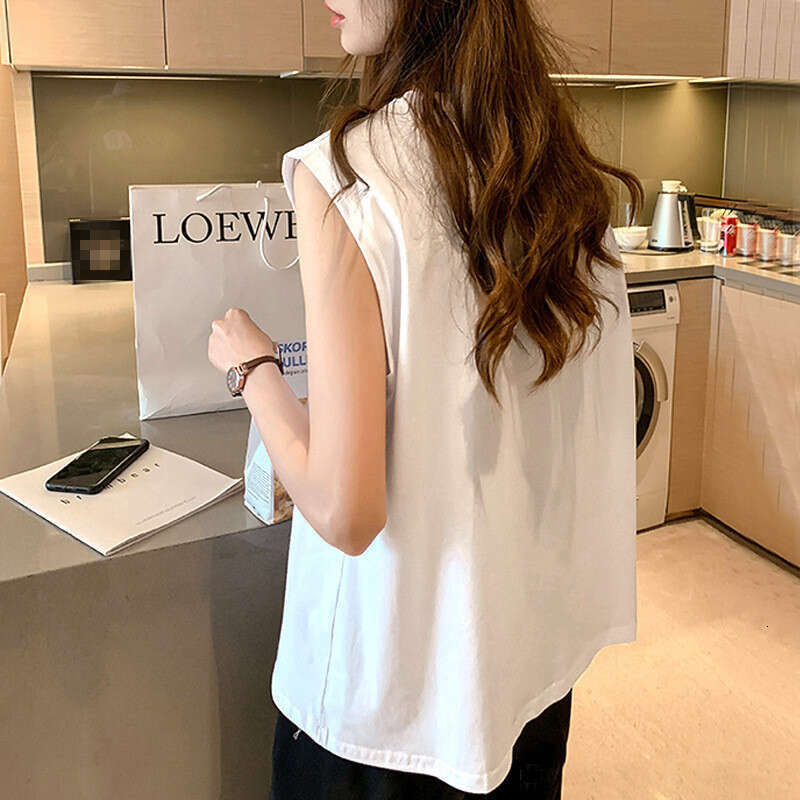 Summer New White Tank Women Loose Round Neck Sleeveless T-Shirt Student Top For Outerwear And Innerwear Base Shirt B5