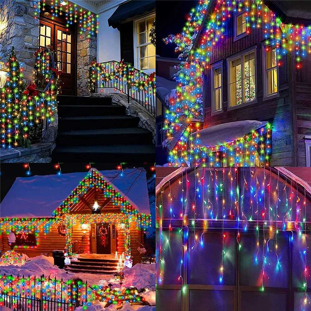 Solar Street Garden Decoration Garland Solar Curtain Icicle Light Outdoor LED String Lights 3.5m/7.5m Waterproof Curtain Light XJ250710