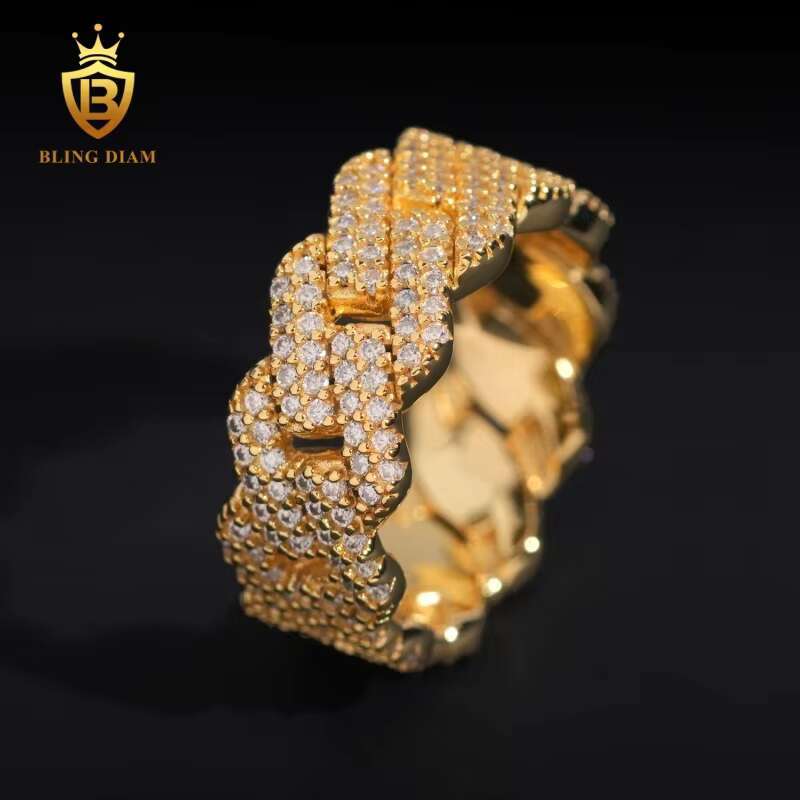 Hip-Hop Jewelry 925 Sterling Silver Gold Plated Vvs Moissanite Iced Out Pass Diamond Tester Rings for Men