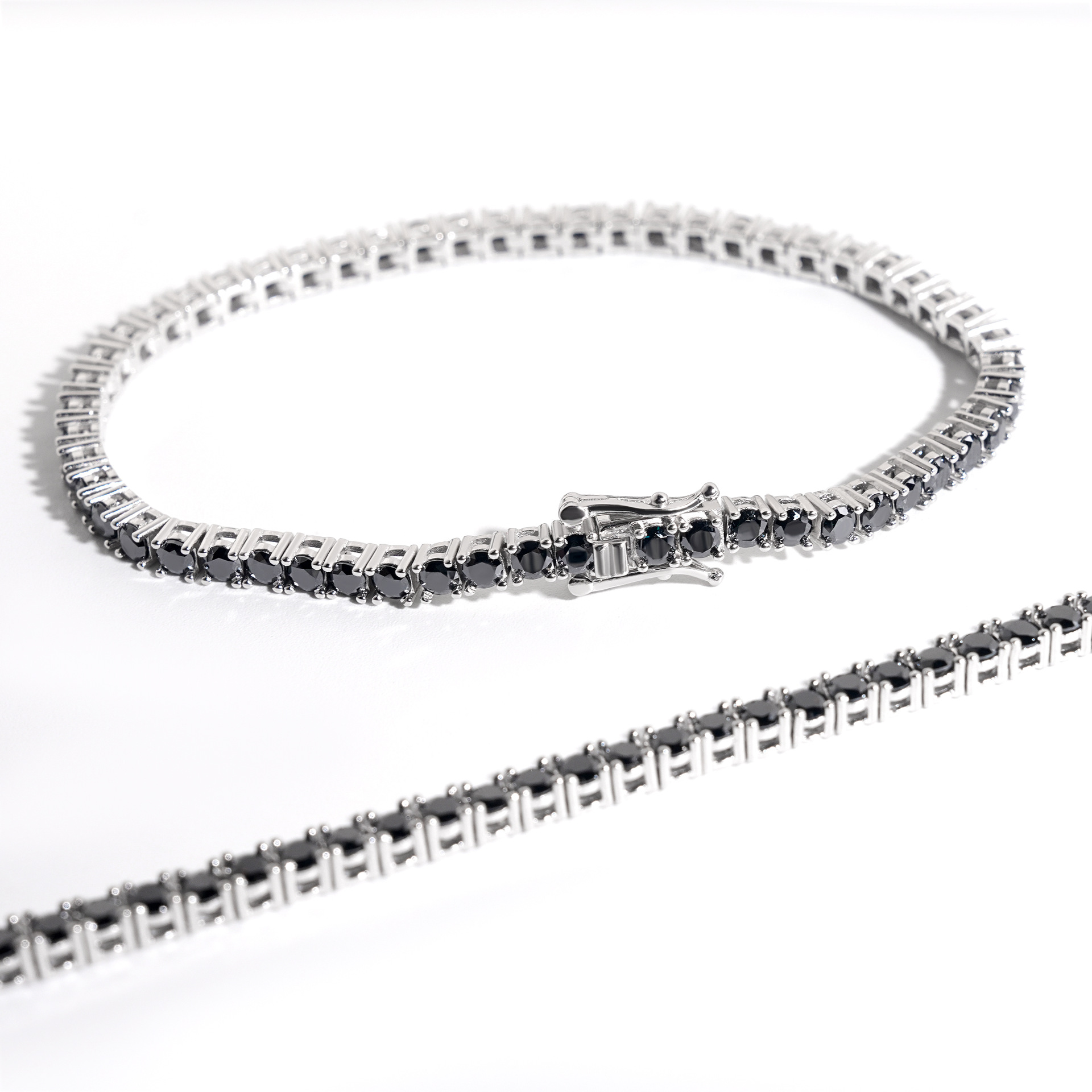 Hot Sale 3mm Black Moissanite 925 Sterling Silver Pass Diamond Tester GRA Certified Tennis Chain