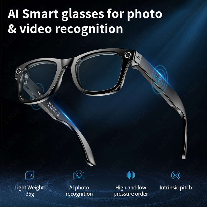 LIGE Sports smart glasses AI translation glasses Anti-blue light glasses, wireless call music control audio glasses IP67 waterproof camera and video g
