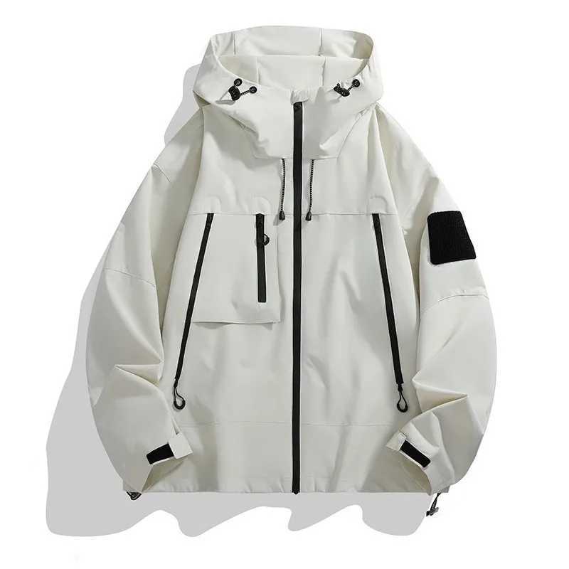 Autumn Outdoor Sportswear Unisex Solid Color Windproof Waterproof Jacket Mens Casual Loose Zipper Trendy Jacket W250711