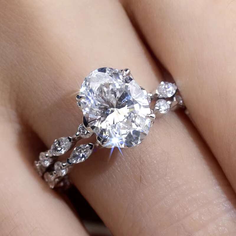 Messi Jewelry Real Fine Personalized Customized 18k Solid White Gold Oval Cut Moissanite Engagement Rings