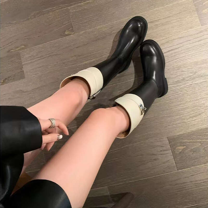 Su Yinyin~ Thick-Soled Buckle Over-the-Knee 2023 Autumn Winter New Round-Toe Color-Block High Tube Riding Boots for Women