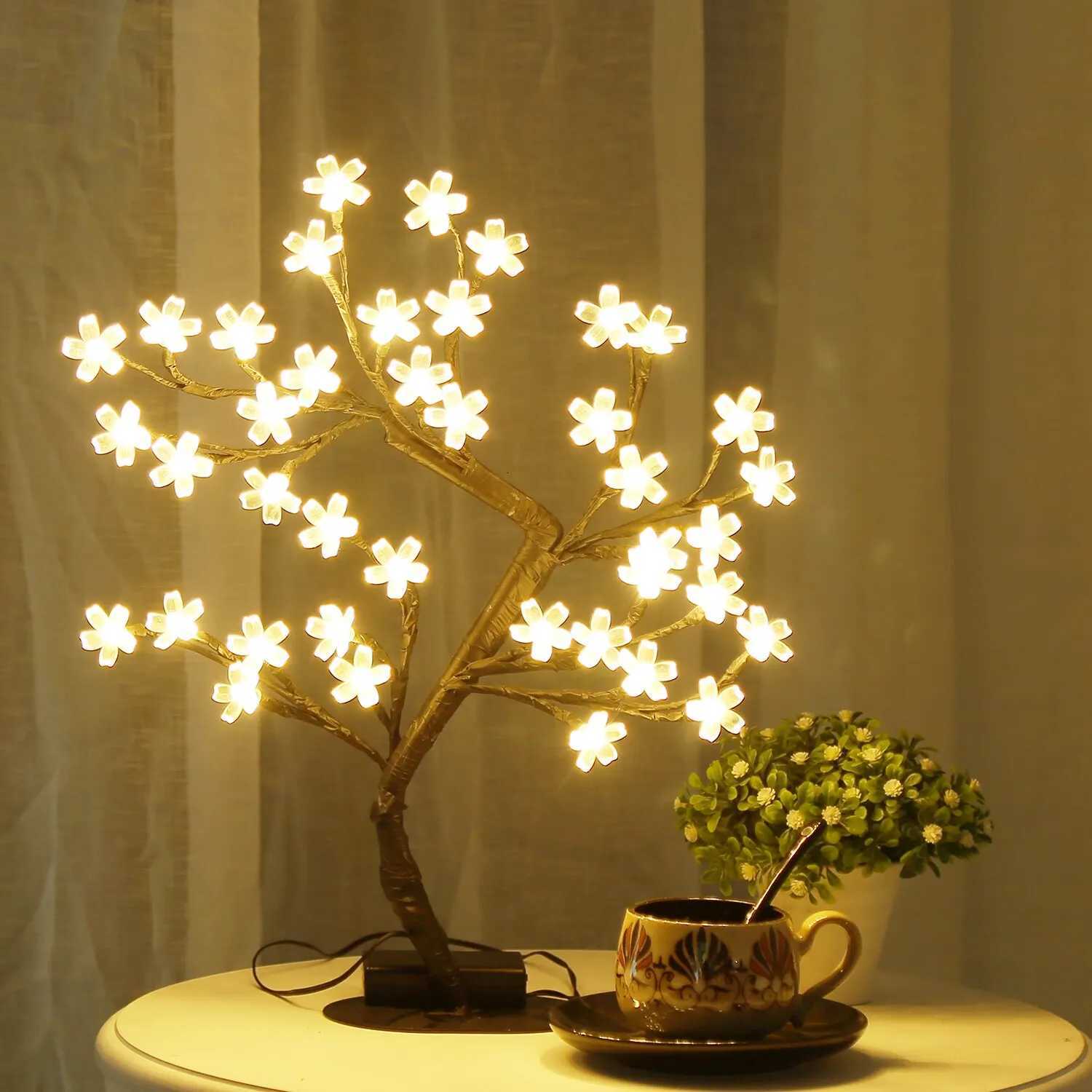 17inch Cherry Blossom Tree Light 40LED Lighted Tabletop Artificial Flower Bonsai Tree Lamp USB Powered Gifts for Home Decor XJ250710