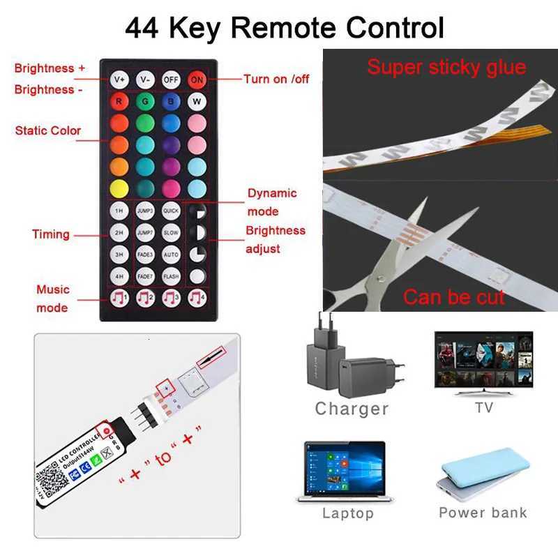 USB LED Strip Lights RGB 5050 1m-30m Color Changing Bluetooth App Control LED Tape Diode Ribbon for Room Decor TV Backlight XJ250710