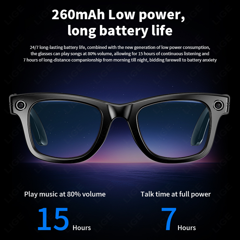 LIGE Sports smart glasses AI translation glasses Anti-blue light glasses, wireless call music control audio glasses IP67 waterproof camera and video g