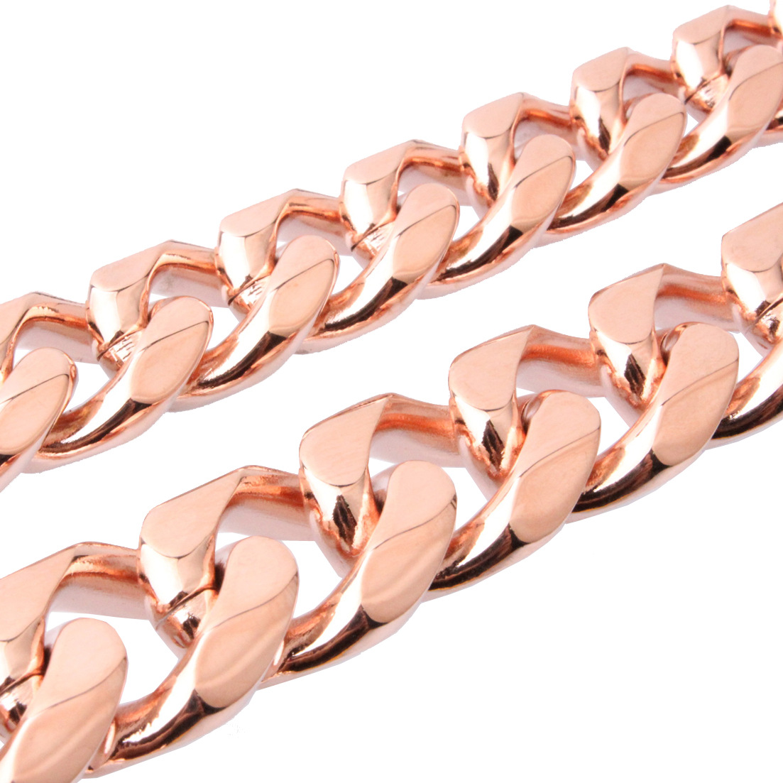 10-19mm Solid Stainless Steel Cuban Chain Necklace Rose Gold Plated Mens Jewelry