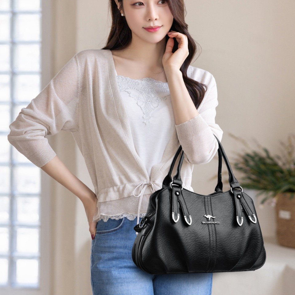 Four Arrows Soft Pu Leather Luxury Handbags Women Bags Designer 3 Layer Medium Shoulder Crossbody Sac Ladies Large Capacity Tote