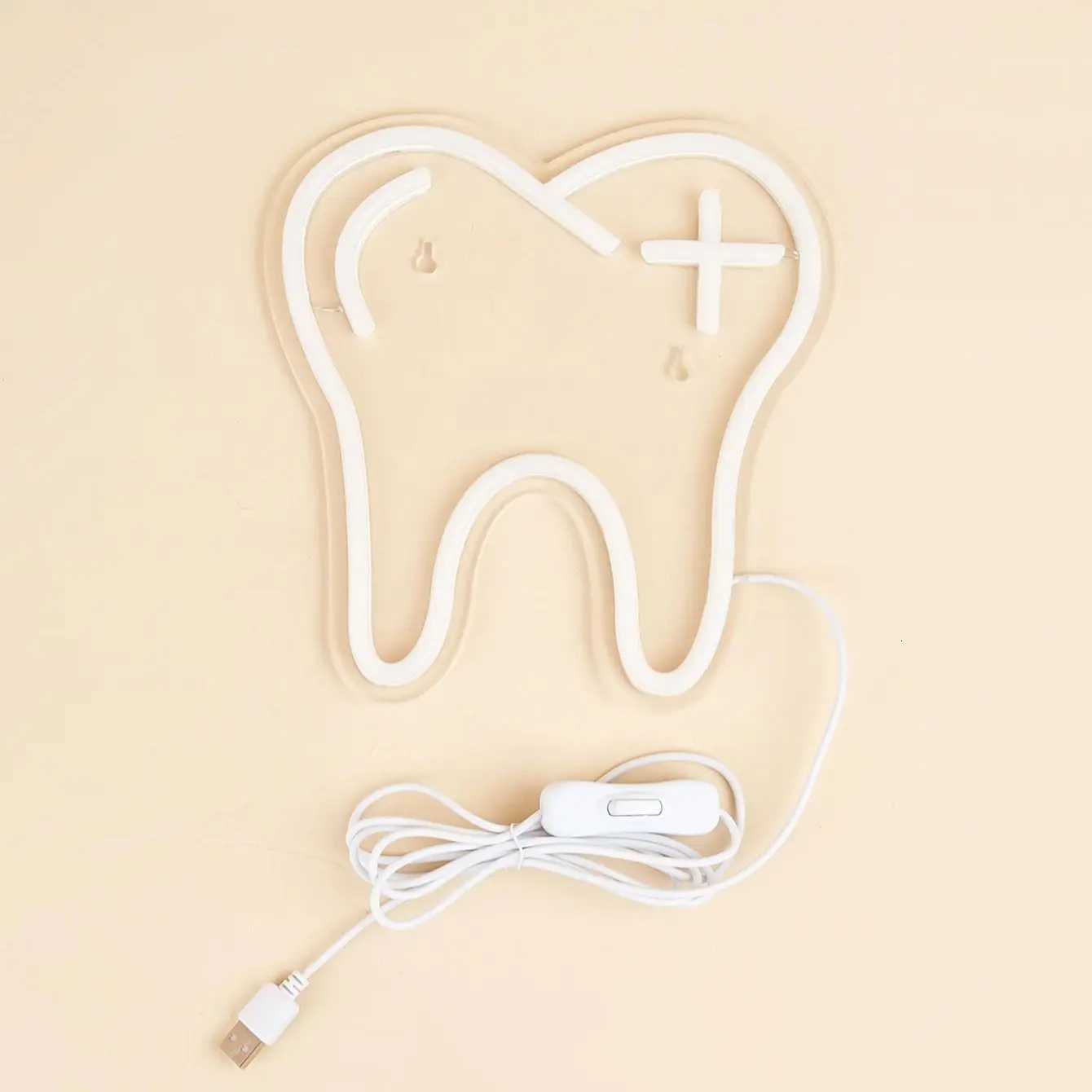 Chi-Buy LED Neon Tooth USB Powered Neon Signs Night Light 3D Wall Art Game Room Bedroom Party Decor Lamp SignsXJ250710