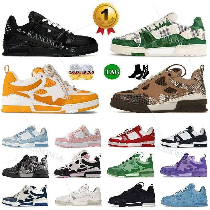 Fashion Low Skate Sneakers Casual Shoes Designer Calfskin Flower Virgil Skateboard Mens Trainers Womens Scarpe Emed Dhgate Plate-Forme Tennis 36-45
