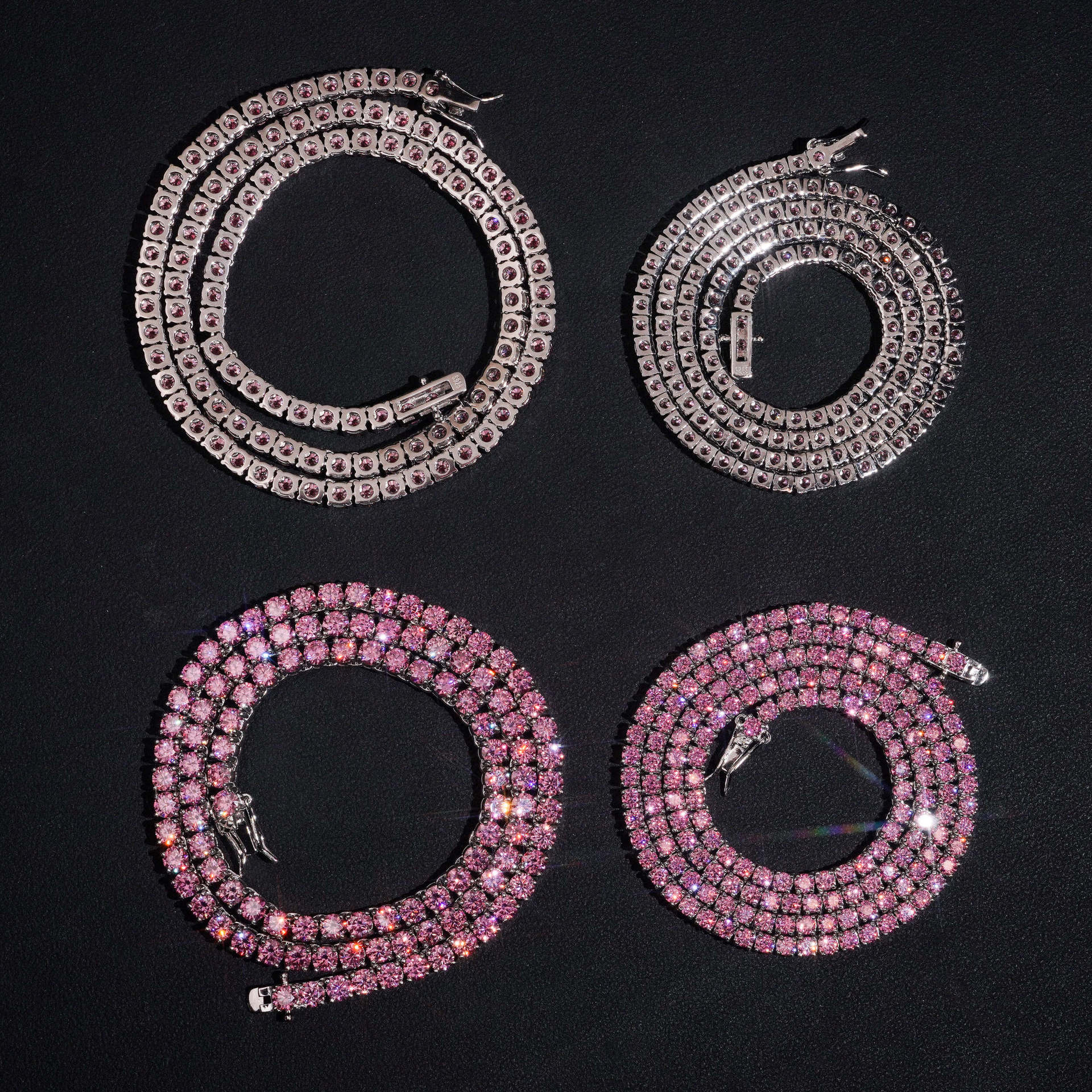New Arrivals Hip Hop Fashion Jewelry 4mm Pink Moissanite Tennis Chains 925 Sterling Silver Iced Out Tennis Chain & Bracelet