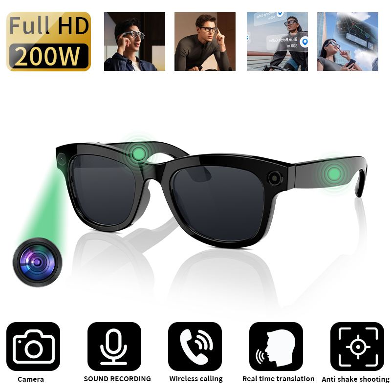 LIGE AI Smart Camera Glasses blue light glasses, remote shooting, magnetic charging, color-changing polarized sunglasses lenses, voice assistant Busin