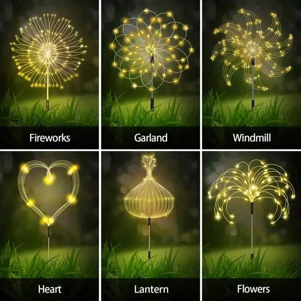 1 Solar Powered Fireworks String Light 90/120/150/200 LED Waterproof Outdoor Lawn Light Courtyard Garden Light DIY Holiday Decor XJ250710