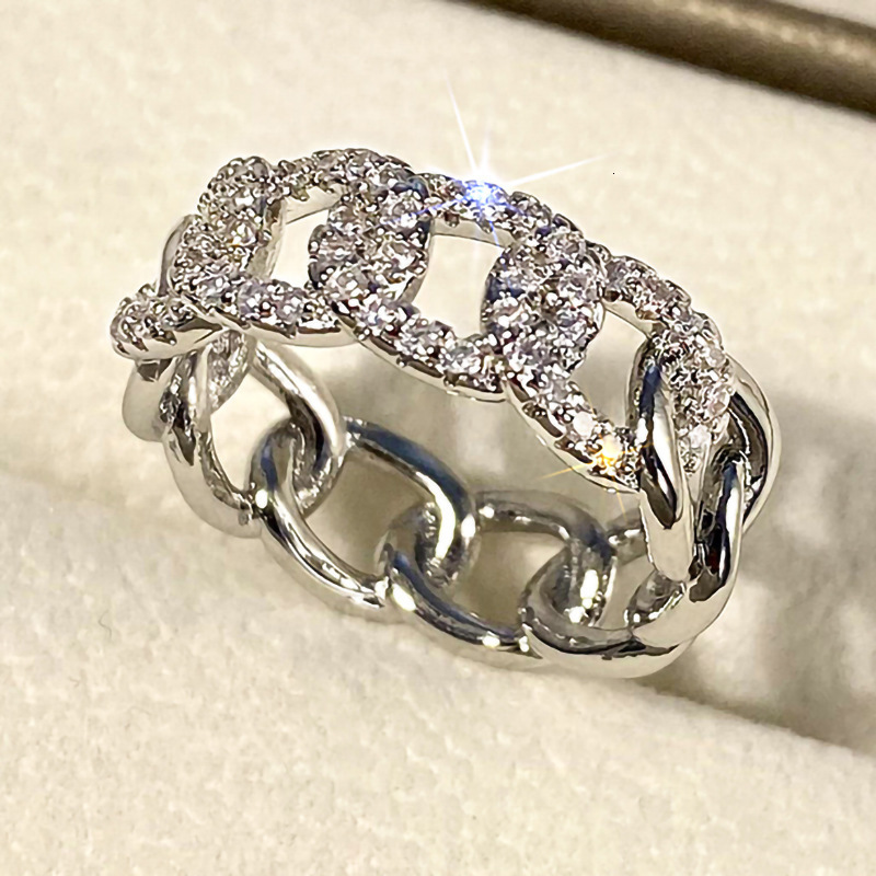 States Full Circle of Diamonds Hip-hop Winding Chain Ring Men's Personalized High-quality Accessories 250711