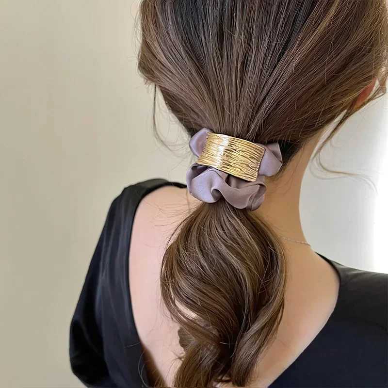 Korean Metal Satin Large Intestine Ring Women Rubber Bands Hair Ties Hair Rope Girls Ponytail Holder Headdress Hair Accessories Y250711