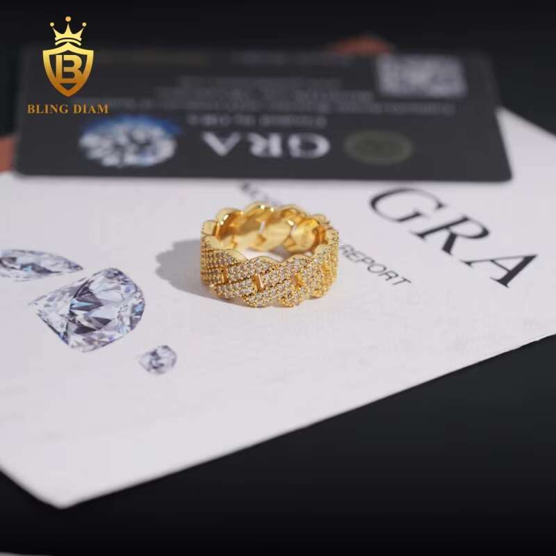 Hip-Hop Jewelry 925 Sterling Silver Gold Plated Vvs Moissanite Iced Out Pass Diamond Tester Rings for Men