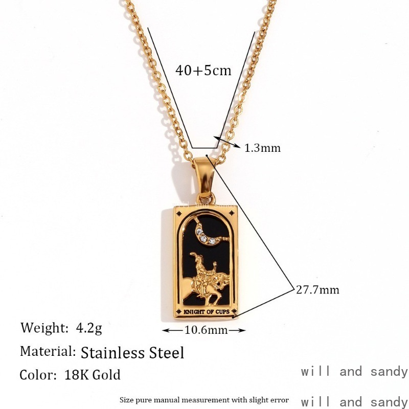 Non Tarnish Stainless Steel 18k Gold Plated Tarot Card Necklace Gold Chain Crystal Star Sun Moon Queen Symbolic Wiccan Jewelry for Woman Gift