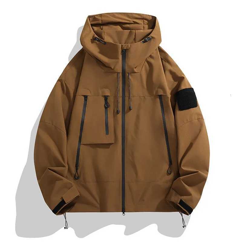 Autumn Outdoor Sportswear Unisex Solid Color Windproof Waterproof Jacket Mens Casual Loose Zipper Trendy Jacket W250711