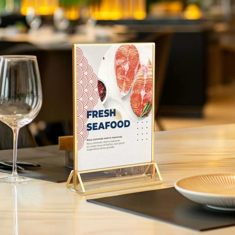 Acrylic gold triangle table, card horizontal and vertical double-sided photo frame, display rack transparent H260306