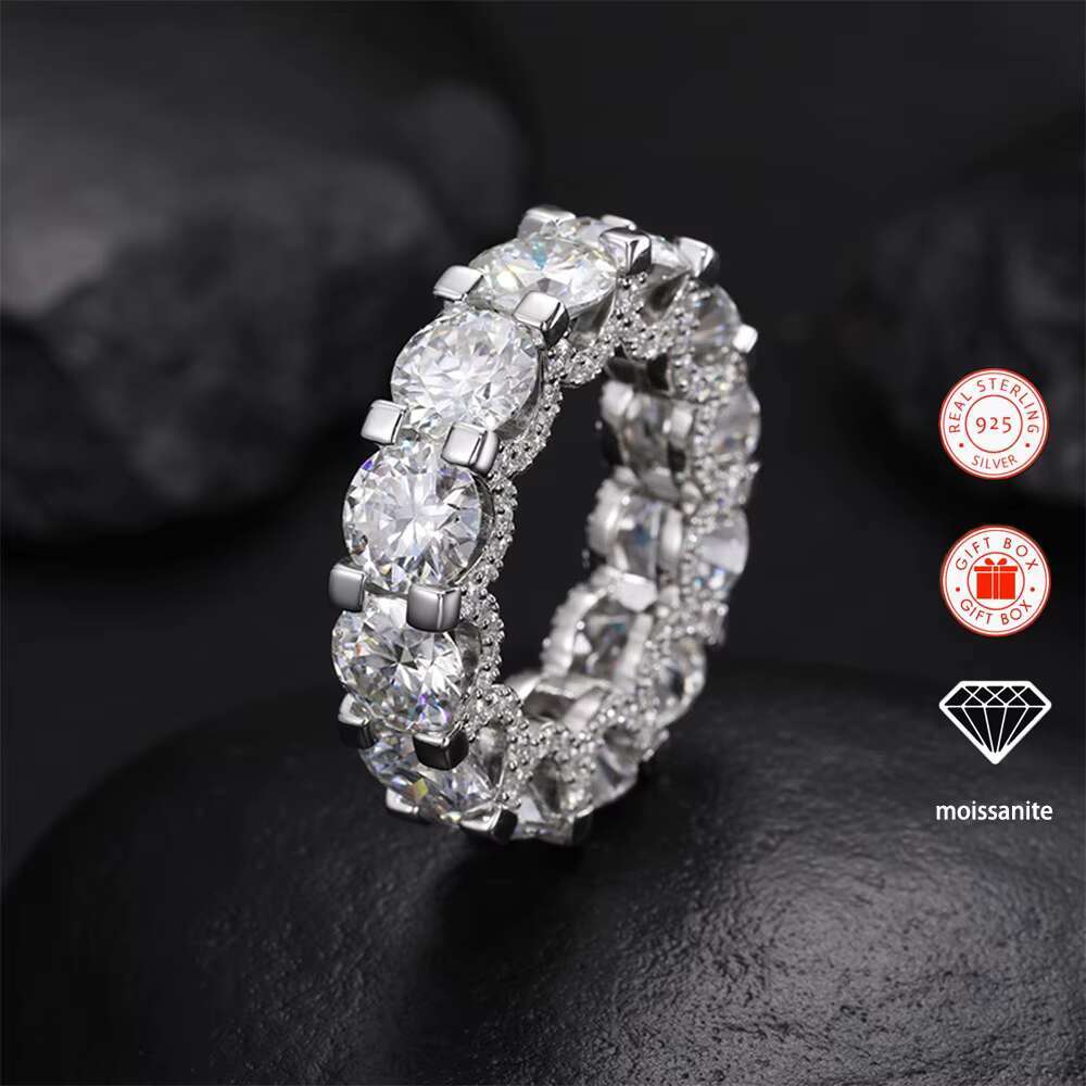 2ct 8.0mm Main Stone Inlaid Moissanite Ring for Men 18K Gold-Plated S925 Sterling Silver Ring Hiphop Style Rings