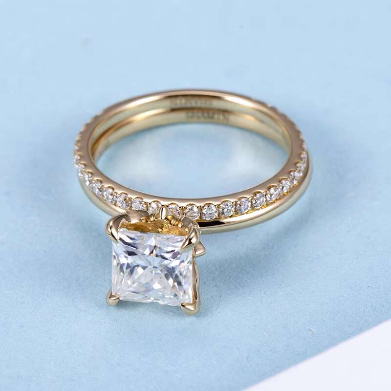 Messi Gems 18K Yellow Gold Square Cut EF 6.5X6.5mm Moissanite Ring Set for Wedding