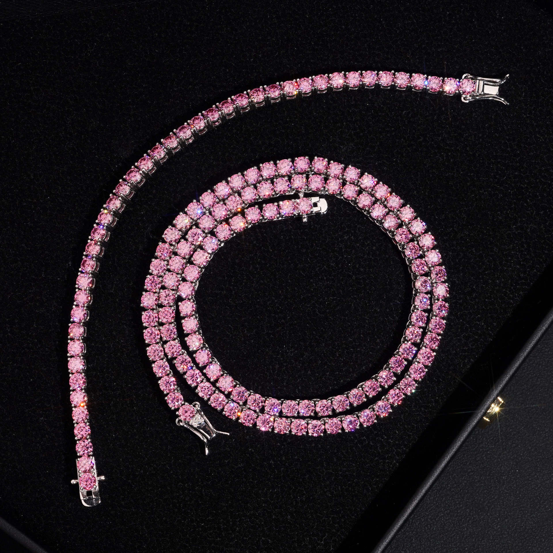 New Arrivals Hip Hop Fashion Jewelry 3mm Pink Moissanite Tennis Chains 925 Sterling Silver Iced Out Tennis Chain & Bracelet