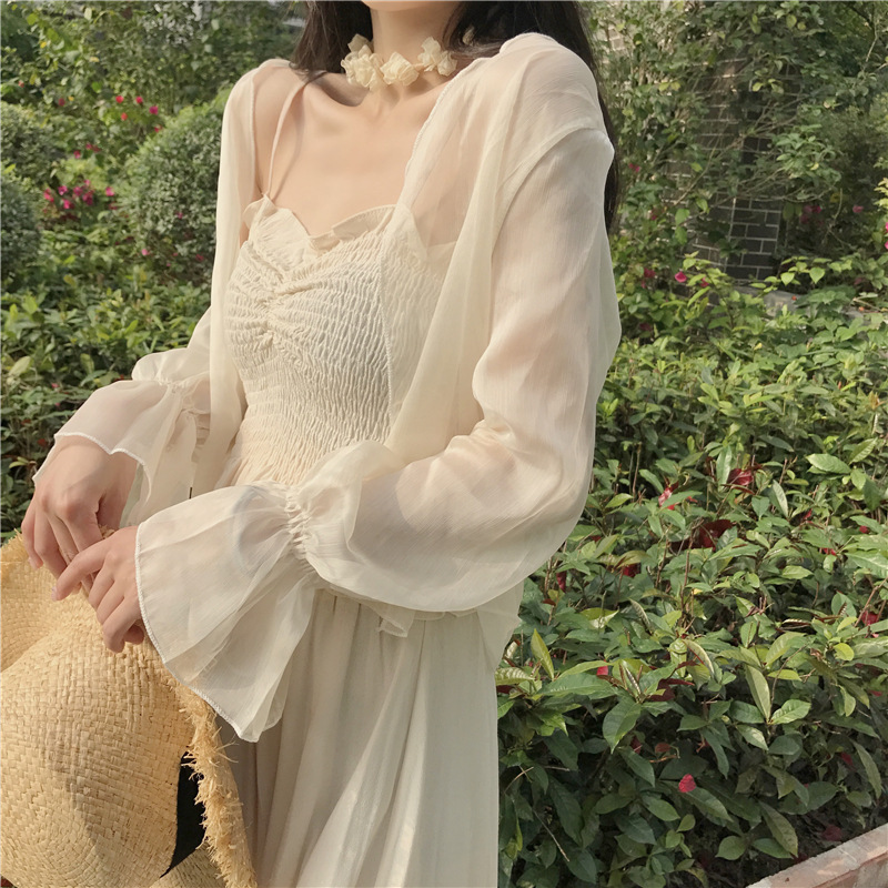 K1314 Sun protection clothing for women in summer, thin style, with suspender skirt, outer cover, short style, small shawl, chiffon cardigan top, coat