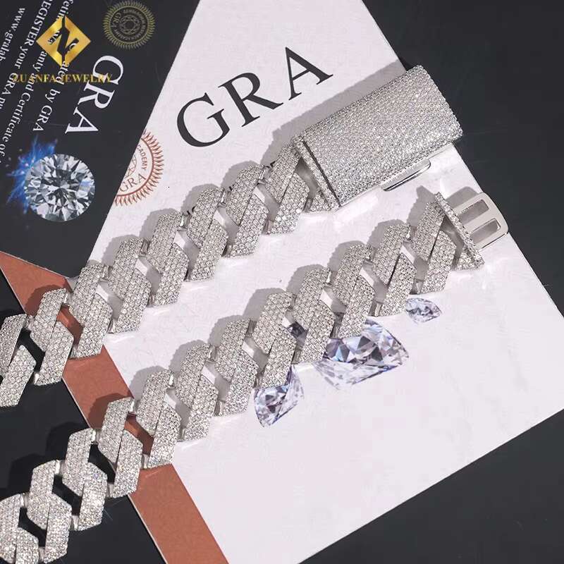 Cuban Link Chain 925 Sterling Silver Moissanite S925 Iced Out Hip Hop Jewelry VVS1 Moissanite Cuban Link Bracelet Men