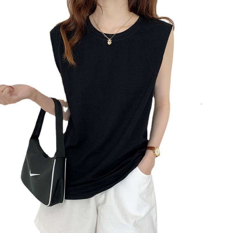 White Sleeveless Women Loose Fit Summer New Fashion Black Tank Top T-Shirt For Students Outerwear Ins B5